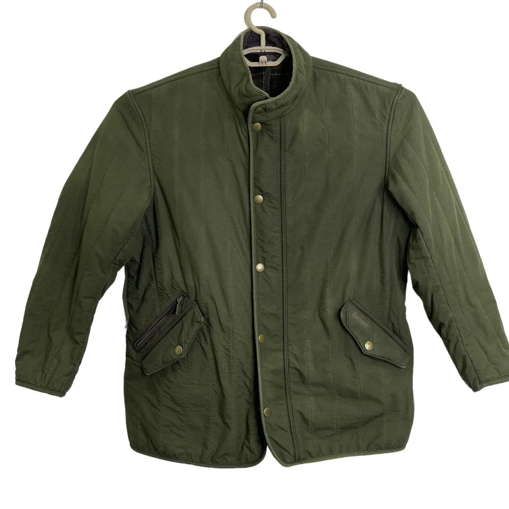 Barbour Mens Quilted Lined Barn Chore Utility Quilted Jacket Green Size XL